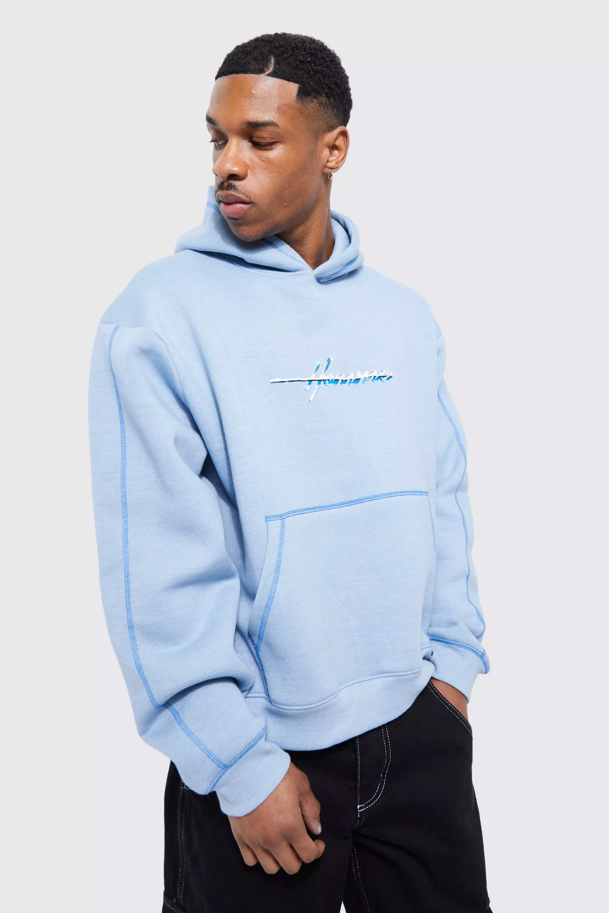 Boxy Moto Contrast Stitch Hoodie